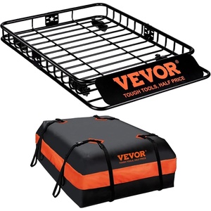 image:imageVEVOR Roof Rack Cargo Basket 90 x 50 x 6 in Heavy Duty Roof Top Carrier Basket with Waterproof Rooftop Bag Ratchet Straps 250 lbs Capacity AllWeather Car Top Luggage Holder for SUV Truck CarBasket w Bag
