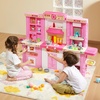 image:imageVEVOR Kids Kitchen Playset 3in1 Toddler Kitchen with Simulated Spray Sounds and Lights Play Kitchen Set with 74 PCS Cooking Accessory Set for Toddlers Preschoolers Children Ages 38 PinkPink