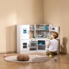 image:imageVEVOR Kids Kitchen Playset 3in1 Toddler Kitchen with Simulated Spray Sounds and Lights Play Kitchen Set with 74 PCS Cooking Accessory Set for Toddlers Preschoolers Children Ages 38 PinkWhite