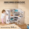 image:imageVEVOR Kids Kitchen Playset 3in1 Toddler Kitchen with Simulated Spray Sounds and Lights Play Kitchen Set with 74 PCS Cooking Accessory Set for Toddlers Preschoolers Children Ages 38 PinkWhite