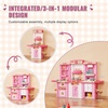 image:imageVEVOR Kids Kitchen Playset 3in1 Toddler Kitchen with Simulated Spray Sounds and Lights Play Kitchen Set with 74 PCS Cooking Accessory Set for Toddlers Preschoolers Children Ages 38 PinkPink