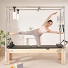 image:imageVEVOR Pilates Reformer Foldable Suitable for Intermediate and Beginners Users Pilates Equipment for Home Gym Studio Use with 4 Adjustable Resistance Spring Up to 400 LBSNatural wood color
