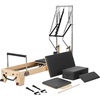 image:imageVEVOR Pilates Reformer Foldable Suitable for Intermediate and Beginners Users Pilates Equipment for Home Gym Studio Use with 4 Adjustable Resistance Spring Up to 400 LBSNatural wood color