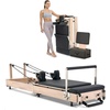 image:imageVEVOR Pilates Reformer Foldable Suitable for Intermediate and Beginners Users Pilates Equipment for Home Gym Studio Use with 4 Adjustable Resistance Spring Up to 400 LBSNatural wood color