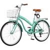 image:imageVEVOR Women Beach Cruiser Bike 2426 Inch 17 Speed Pink amp Light Blue Ladies Bicycle Adjustable Seat Front Basket amp Rear Rack Perfect for Daily Riding Shopping amp FitnessLight green