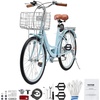image:imageVEVOR Women Beach Cruiser Bike 2426 Inch 17 Speed Pink amp Light Blue Ladies Bicycle Adjustable Seat Front Basket amp Rear Rack Perfect for Daily Riding Shopping amp FitnessLight blue