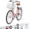 image:imageVEVOR Women Bike 7Speed and 1Speed 2426 Inch Pink and Light Blue Beach Cruiser Bike with Large Capacity Basket and Rear Rack Adjustable Seat Fits for Cycling Exercise amp ShoppingPink