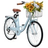 image:imageVEVOR Women Bike 7Speed and 1Speed 2426 Inch Pink and Light Blue Beach Cruiser Bike with Large Capacity Basket and Rear Rack Adjustable Seat Fits for Cycling Exercise amp ShoppingLight blue