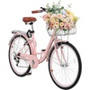 image:imageVEVOR Women Bike 7Speed and 1Speed 2426 Inch Pink and Light Blue Beach Cruiser Bike with Large Capacity Basket and Rear Rack Adjustable Seat Fits for Cycling Exercise amp ShoppingPink