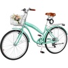 image:imageVEVOR Women Beach Cruiser Bike 2426 Inch 17 Speed Pink amp Light Blue Ladies Bicycle Adjustable Seat Front Basket amp Rear Rack Perfect for Daily Riding Shopping amp FitnessLight green