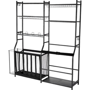 image:imageHappybuy Golf Storage Garage Organizer 2 Bag Stand Sports Equipment Rack Steel Cart Black with Baskets amp Hooks