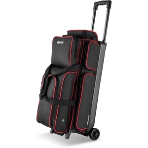 image:imageVEVOR Bowling Ball Bag 3 Ball Double Roller Bowling Bag with Wheels Featuring a Separate Compartment for Shoes Up To US Size 16 amp Oversized Accessory Pocket Retractable Handle Extends to 4134 inBlackred