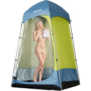 image:imageVEVOR Camping Shower Tent 1 Room Portable Privacy Tent Changing Room with Ground Stakes Ropes Carry Bag and Steel Poles 200D Oxford Fabric with Silver Coating for Camping Beach FishingGreen  Blue
