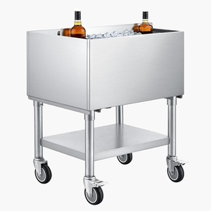 image:imageVEVOR Commercial Ice Bin19 Inch Stainless Steel Ice Chest with Sliding Lid and Bottle Holders Cooler Cart Cocktail Unit for Bar Restaurant Pub NSF Certified24 x 19 x 35