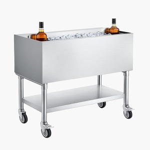image:imageVEVOR Commercial Ice Bin19 Inch Stainless Steel Ice Chest with Sliding Lid and Bottle Holders Cooler Cart Cocktail Unit for Bar Restaurant Pub NSF Certified36 x 19 x 35