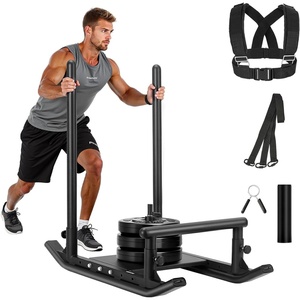 image:imageVEVOR Football Sleds and Chutes Weight Sled Football Training Pull Push Running Sled Fitness Workout Sled Push Gym Equipment Adjustable Height Handle Compatible 12 in Weight PlatesMulti HandleBK