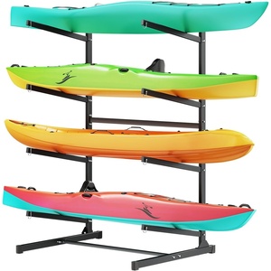 image:imageVEVOR Kayak Storage Rack for 4 Kayaks Holds 220 lbs Heavy Duty Freestanding Stand for Indoor Outdoor Garage Shed Dock Storage Rack Stand Holder for Canoe Small Boat SUP Surfboard amp PaddleboardStand4 KayaksBlack