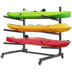 image:imageVEVOR Kayak Storage Rack for 4 Kayaks Holds 220 lbs Heavy Duty Freestanding Stand for Indoor Outdoor Garage Shed Dock Storage Rack Stand Holder for Canoe Small Boat SUP Surfboard amp PaddleboardStand3 KayaksBlack