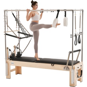 image:imageVEVOR Pilates Reformer Foldable Suitable for Intermediate and Beginners Users Pilates Equipment for Home Gym Studio Use with 4 Adjustable Resistance Spring Up to 400 LBSNatural wood color