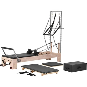 image:imageVEVOR Pilates Reformer Foldable Suitable for Intermediate and Beginners Users Pilates Equipment for Home Gym Studio Use with 4 Adjustable Resistance Spring Up to 400 LBSwood color