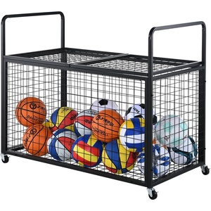 image:imageVEVOR Rolling Sports Ball Storage Cart Lockable Basketball Cage with Double Lids Sport Equipment Holder Organizer for Indoor Outdoor Steel Storage Rack for Garages Playgroup Gym and Schoolsstorage cart24824024528