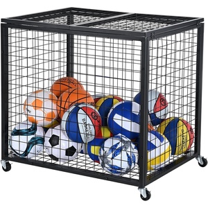 image:imageVEVOR Rolling Sports Ball Storage Cart Lockable Basketball Cage with Double Lids Sport Equipment Holder Organizer for Indoor Outdoor Steel Storage Rack for Garages Playgroup Gym and Schoolsstorage cart321526573346