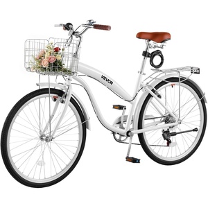 image:imageVEVOR Women Beach Cruiser Bike 2426 Inch 17 Speed Pink amp Light Blue Ladies Bicycle Adjustable Seat Front Basket amp Rear Rack Perfect for Daily Riding Shopping amp FitnessWhite