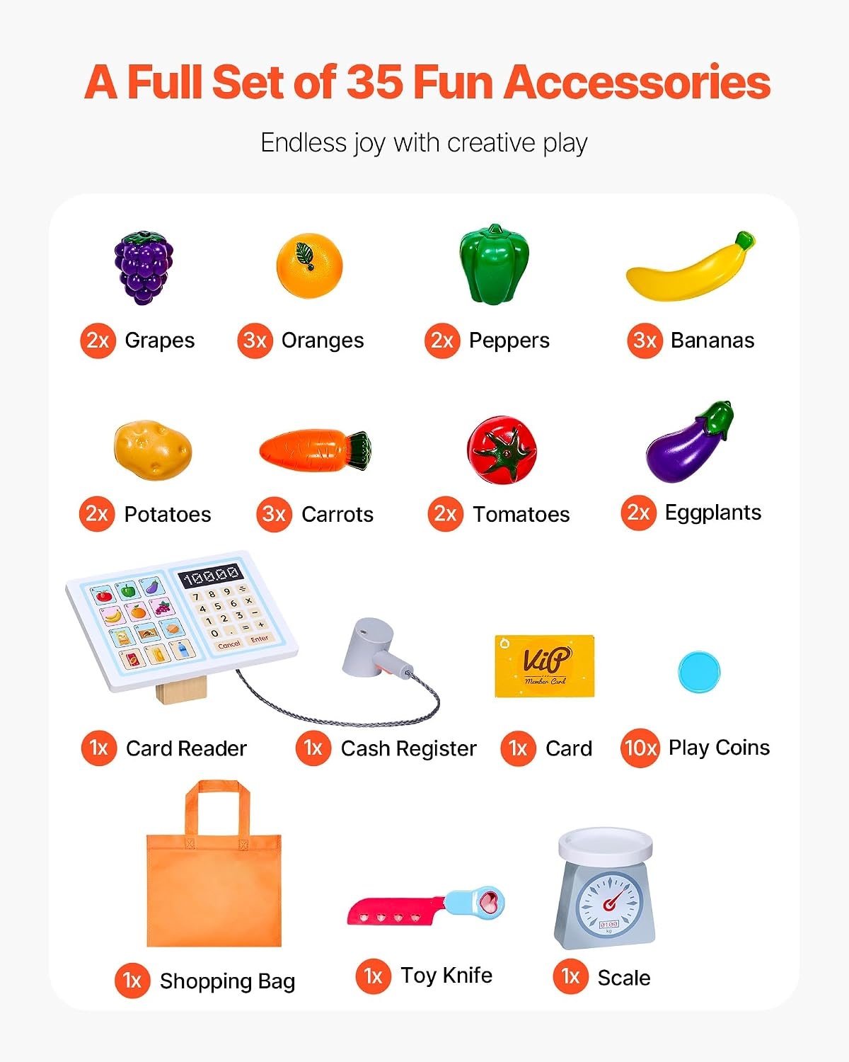 image:imageVEVOR Kids Pretend Play Grocery Store Wooden Supermarket Toy Set with Shopping Bag Conveyor Belt Scanner Cash Register Realistic Scale Gift for Boys amp GirlsStall  Playhouse