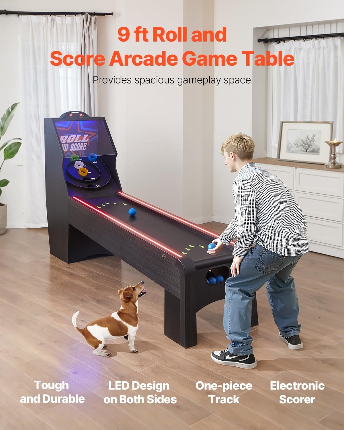 image:imageVEVOR Roll and Score Classic Arcade GameTable Sky Ball Table Machine LED ElectronicScorer amp Track Lighting Sound Automatic BallReturn Home Recreation Game Room9LED Track Lighting