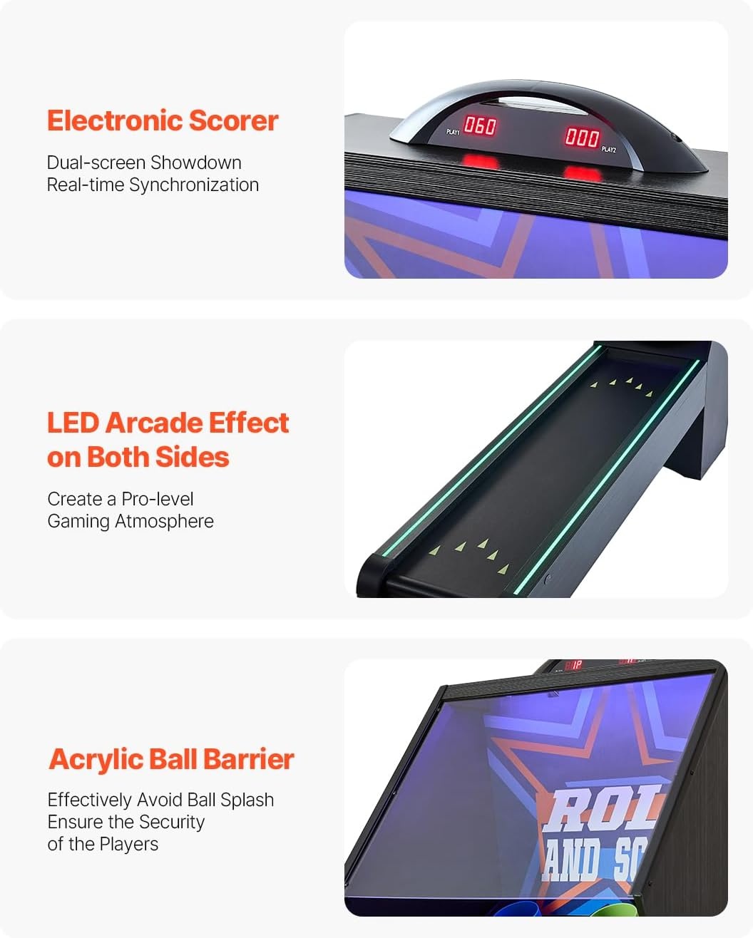image:imageVEVOR Roll and Score Classic Arcade GameTable Sky Ball Table Machine LED ElectronicScorer amp Track Lighting Sound Automatic BallReturn Home Recreation Game Room9LED Track Lighting