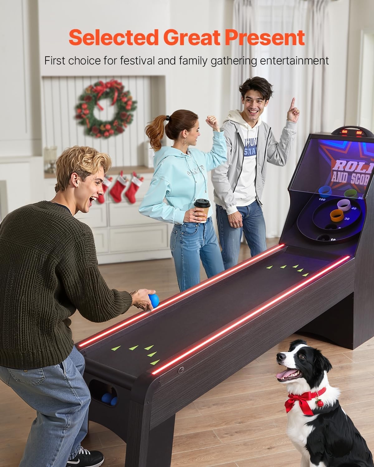 image:imageVEVOR Roll and Score Classic Arcade GameTable Sky Ball Table Machine LED ElectronicScorer amp Track Lighting Sound Automatic BallReturn Home Recreation Game Room9LED Track Lighting
