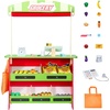 image:imageVEVOR Kids Pretend Play Grocery Store Wooden Supermarket Toy Set with Shopping Bag Conveyor Belt Scanner Cash Register Realistic Scale Gift for Boys amp GirlsStall  Playhouse