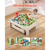 image:imageVEVOR Train Table 62 Multicolor Pieces Wooden Kids Activity Table with Large Storage Drawer 3in1 Wooden Train Set for Playing Drawing Reading Eating Creative Toy Set for Kids Ages 3Rolling Drawer
