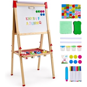 image:imageVEVOR Art Easel for Kids 2in1 Wooden DoubleSided Kids Art Easel with Magnetic Whiteboard amp Chalkboard Adjustable Standing Rotatable Foldable Drawing Board with Painting Accessories for Boy Girl3in1 Wooden