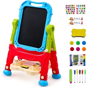 image:imageVEVOR Art Easel for Kids 2in1 Wooden DoubleSided Kids Art Easel with Magnetic Whiteboard amp Chalkboard Adjustable Standing Rotatable Foldable Drawing Board with Painting Accessories for Boy Girl2in1 Plastic