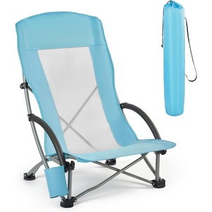 image:imageVEVOR Folding Beach Chair High Back Camping Chairs for Adults with Cup Pocket Mesh Back Carry Bag Portable Extra Wide Seat Chair 330 lbs Heavy Duty Support for Outdoor Camp Light Blue1 Pack