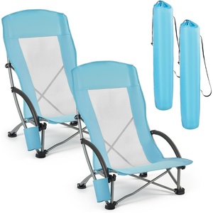 image:imageVEVOR Folding Beach Chair High Back Camping Chairs for Adults with Cup Pocket Mesh Back Carry Bag Portable Extra Wide Seat Chair 330 lbs Heavy Duty Support for Outdoor Camp Light Blue2 Pack