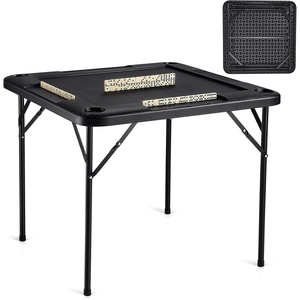 image:imageVEVOR Folding Card Table 4 Player Portable with 4 Cup Holders amp Chip Trays Mahjong Domino Game Set 354 x 354inch BlackBlack