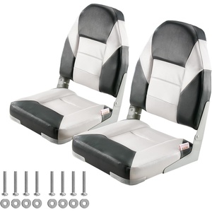 image:imageVEVOR High Back Boat Seat 2 Pack Folding Fishing Boat Seat with Thickened Sponge Cushion amp Waterproof PVC Leather Aluminum Alloy Hinges Flip Up for Boats Yachts Ships Black amp Grey2 pack BlackGrey