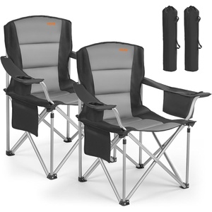 image:imageVEVOR Oversized Camping Folding Chair Portable Heavy Duty Outdoor Quad Lumbar Back Padded with Side Pockets Cup Holder and Cooler Bag for Beach Lawn Picnic Fishing Backpacking 2 Pack2 Pack
