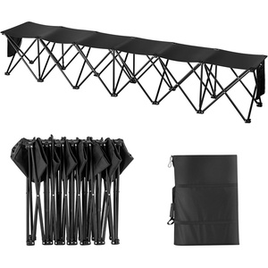 image:imageVEVOR Portable Folding Bench 6 Seat Soccer Bench with Storage Pockets Cup Holders amp Carrying Bag Lightweight Sideline Seating with Sunshade for Football Baseball Camping Outdoor Events BlackNo Backrest or Canopy  6 Seats