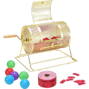 image:imageVEVOR Raffle Ticket Spinner  12 x 8 Inch Raffle Drum Lottery Spinning Drawing Brass Plated Raffle Tickets Roll Box with Wooden Turning Handle Holds 2500 Tickets or 100 Ping Pong Balls for Events12x8inchSmall