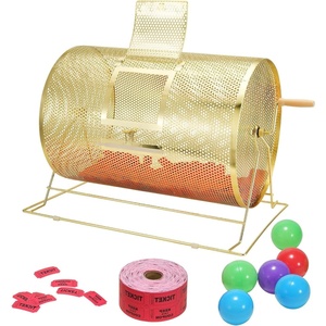 image:imageVEVOR Raffle Ticket Spinner  12 x 8 Inch Raffle Drum Lottery Spinning Drawing Brass Plated Raffle Tickets Roll Box with Wooden Turning Handle Holds 2500 Tickets or 100 Ping Pong Balls for EventsLarge  22 x 14 inch
