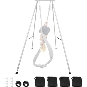 image:imageVEVOR Yoga Stand Frame 96 ft Aerial Silk Swing Stand Max 5512 lbs Load Capacity Triangular Structure with NonSlip Base amp EVA Foam 4Level Horizontal amp 6Level Vertical Adjustment Detachable Frame with 66Yard Yoga HammockSilverBlackSilverFrame