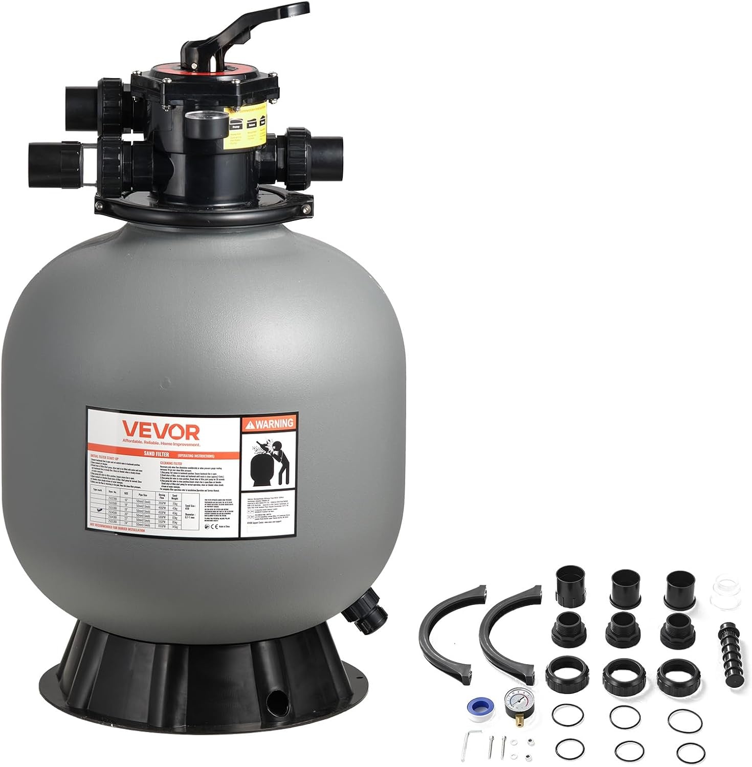 image:imageVEVOR Sand Filter 18Inch 40 GPM Above Inground Swimming Pool Sand Filter System with 7Way MultiPort Valve Backwash Rinse Recirculate Waste Winter Closed Modes for Above In Ground Pools20Inch  50 GPM
