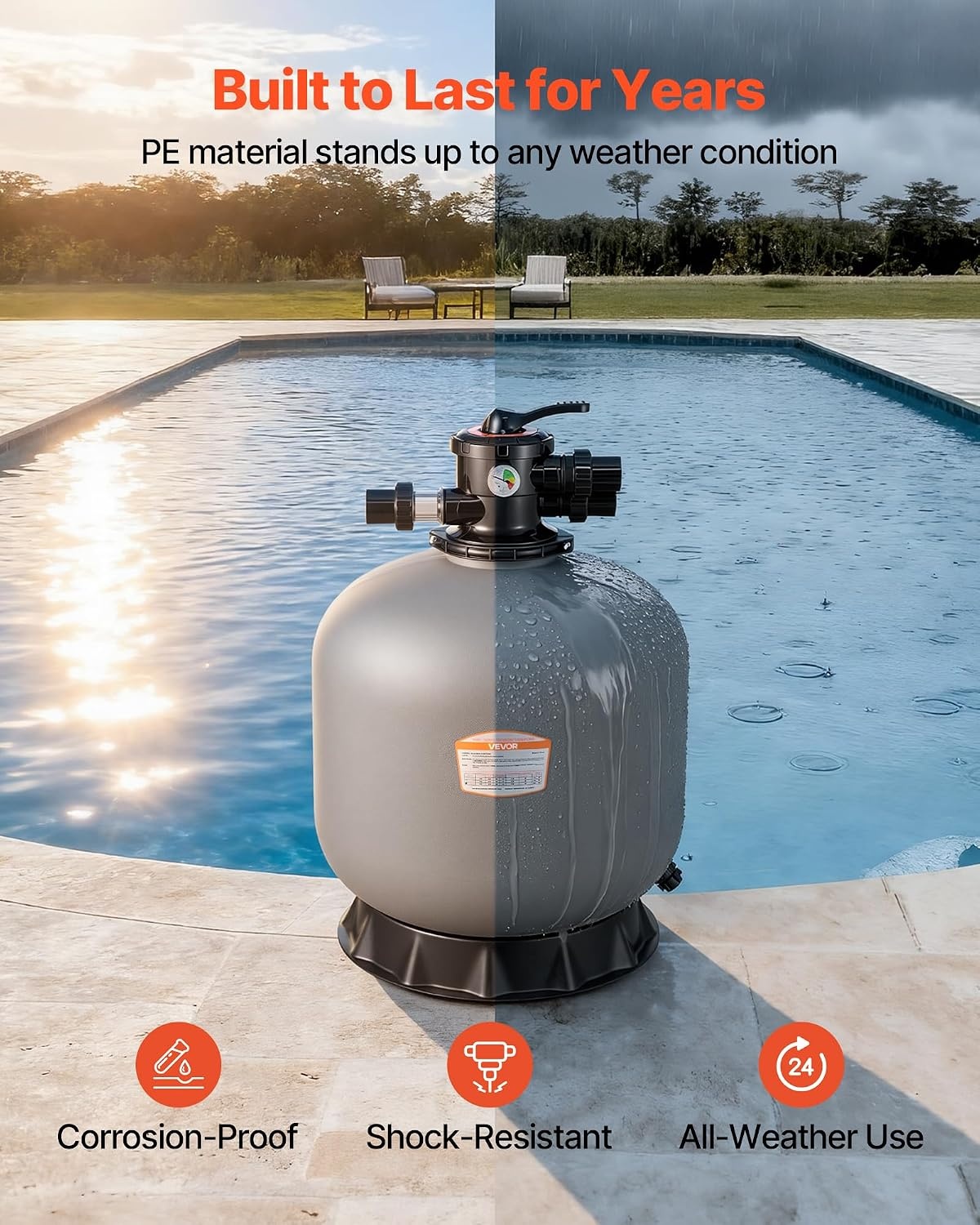 image:imageVEVOR Sand Filter 18Inch 40 GPM Above Inground Swimming Pool Sand Filter System with 7Way MultiPort Valve Backwash Rinse Recirculate Waste Winter Closed Modes for Above In Ground Pools24Inch  65 GPM