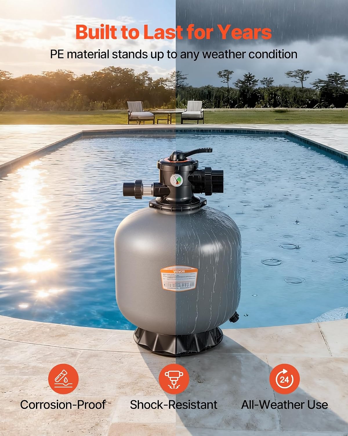 image:imageVEVOR Sand Filter 18Inch 40 GPM Above Inground Swimming Pool Sand Filter System with 7Way MultiPort Valve Backwash Rinse Recirculate Waste Winter Closed Modes for Above In Ground Pools20Inch  50 GPM