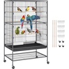 image:imageVEVOR Bird Cage 315 x 205 x 52 inch Flat Top Wrought Iron Bird Flight Cage with Perches SlideOut Tray and Plastic Feeders Casters for Parrot Blue Tit Cockatiel Canary and Monk ParakeetBlack