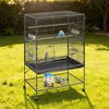 image:imageVEVOR Bird Cage 315 x 205 x 52 inch Flat Top Wrought Iron Bird Flight Cage with Perches SlideOut Tray and Plastic Feeders Casters for Parrot Blue Tit Cockatiel Canary and Monk ParakeetBlack