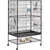 image:imageVEVOR Bird Cage 315 x 205 x 52 inch Flat Top Wrought Iron Bird Flight Cage with Perches SlideOut Tray and Plastic Feeders Casters for Parrot Blue Tit Cockatiel Canary and Monk ParakeetBlack